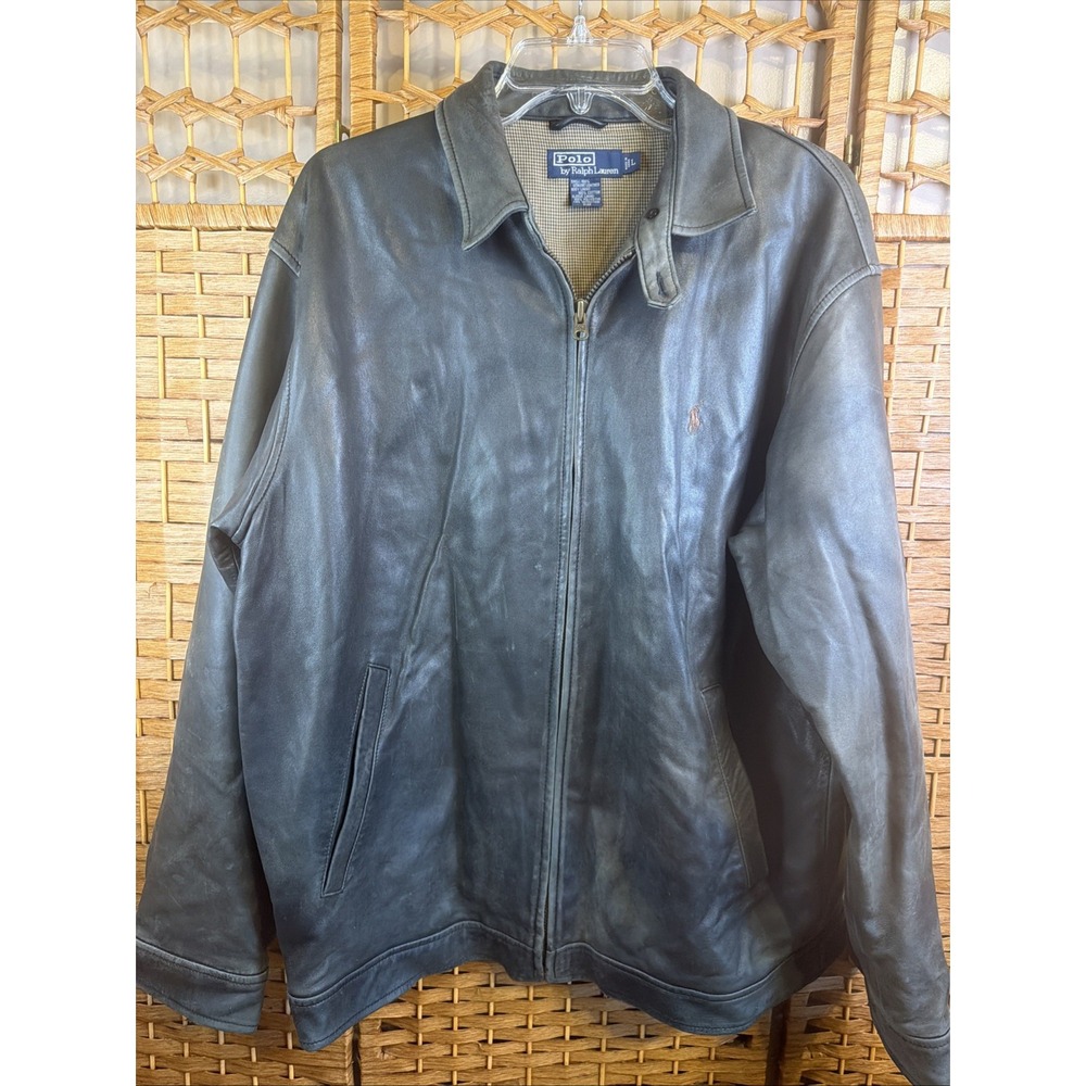 Polo Ralph Lauren Leather Harrington Jacket Mens Large Black Soft Lined Bomber